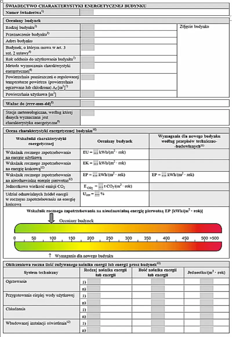 świadectwo energetyczne wzór